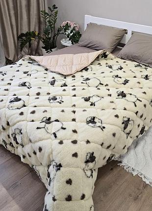 Одеяло двуспальное двустороннее открытое из овчины leri max 21550 180х210 см бежевое