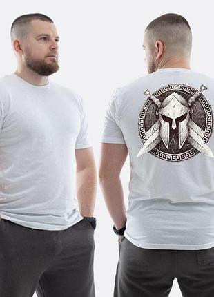 Чоловіча класична футболка з принтом гладіатор щит , білий xs