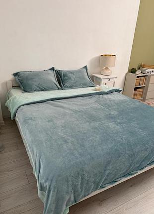 Постельное белье плюшевое двуспальное dushka home 20956 180х215 см бирюзовое с мятным