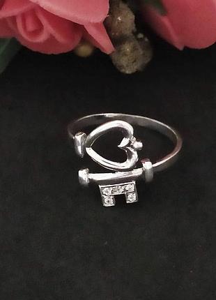 Серебряное колечко ключик, 925, серебро,фианиты