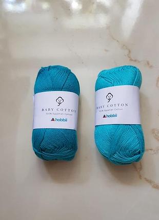 Baby cotton organic hobbii египетська натуральна бавовна хлопкова блакитна бірюзова ніжна в’язальна нитка пряжа.