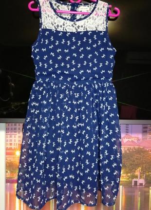 Синее нарядное летнее шифоновое платье 8 лет