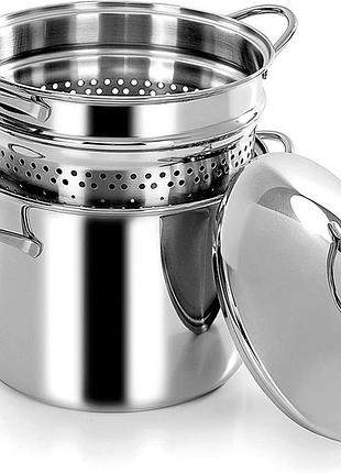 Каструля з кришкою для пасти з термодифузором на дні barazzoni inox 401048022 22 см 6 л срібляста