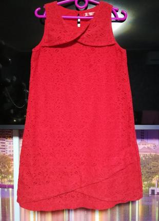 Красное ажурное платье сарафан 8-9лет