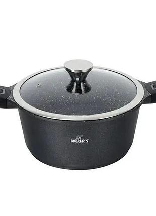 Каструля з кришкою bohmann bh-1730-24-сr 24 см 4.3 л чорна