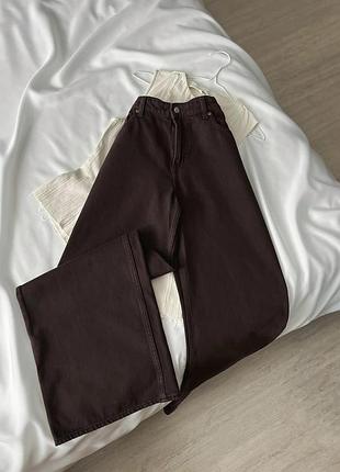 Джинсы фасона wide leg коричневый цвет