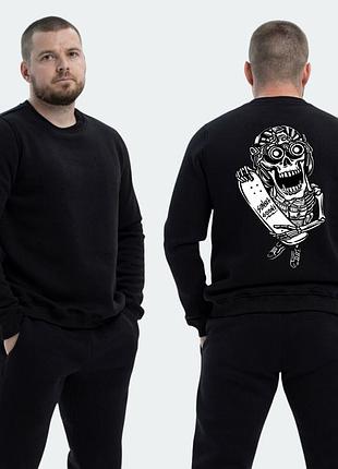 Мужской свитшот на флисе с принтом sunset goons скелет со скейтом, черный xs