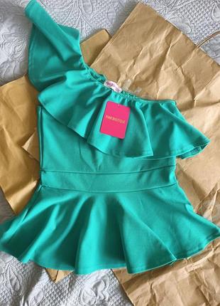 Блуза топ pink boutique s женская изумрудная новая на одно плечо