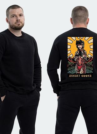 Мужской свитшот на флисе с принтом sunset goons девушка полдень солнце, черный xs