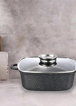 Кастрюля с крышкой квадратная gusto marble gt-2504-24 24 см 4.4 л серая