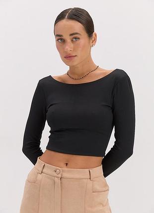 Новий трикотажний бавовняний укорочений лонгслів з широким вирізом, h&m.