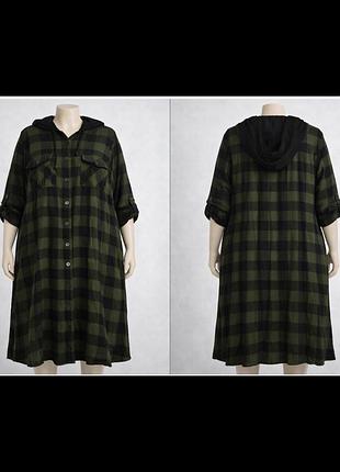 💚 плаття‑сорочка yours у клітинку з капюшоном (uk 26/28 | eur 54/56) xxl 600грн