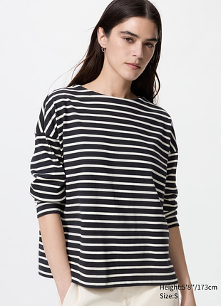 Хлопковый лонгслив в полоску uniqlo