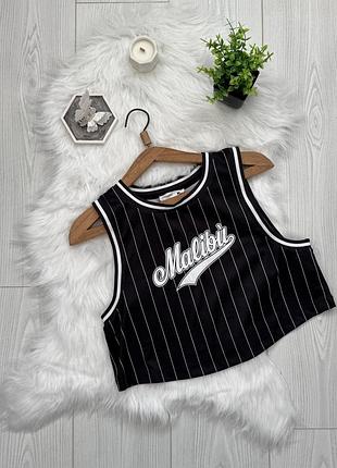 Чорний спортивний кроп-топ майка terranova "malibu" в смужку 🔔 by mariiahuts.clothes 🤎