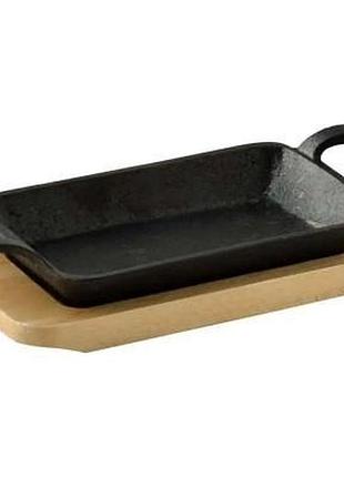 Форма чугунная с деревянной подставкой прямоугольная masterpro cook & share bgmp-3807-4 17х10 см черная