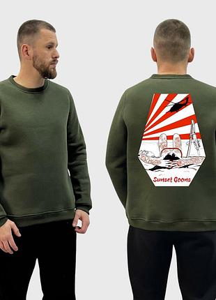 Мужской свитшот на флисе с принтом sunset goons девушка на пляже вертолет, хаки xs