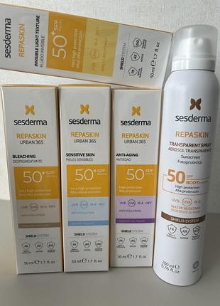 Сонцезахисний крем sesderma repaskin спф  anti-aging invisible spray sensitive bleaching spf 50