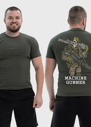 Чоловіча тактична футболка з принтом machine gunner мінометник скелет з мінометом, хакі xs