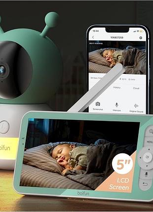 Дитячий монітор boifun 2k wifi відеокамера для дітей через wi-fi без wi-fi, керування екраном 5 дюймів та смарт-додатком