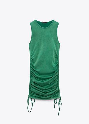 Зеленое летнее мини платье с драпировкой zara