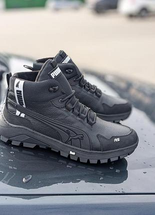Ботинки зимние кожаные puma набивная шерсть черные