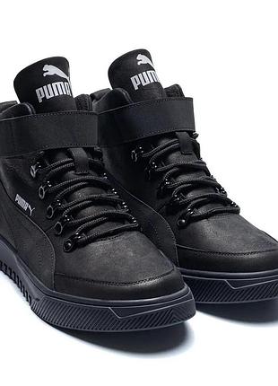 Ботинки зимние кожаные puma набивная шерсть черные