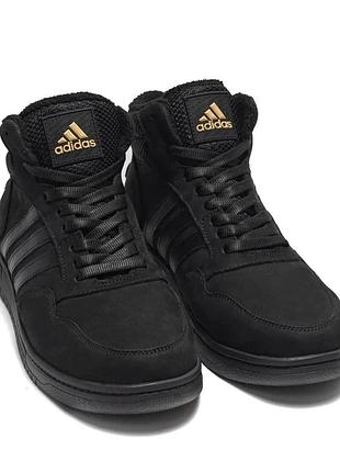 Зимние кожаные ботинки adidas черные