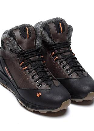 Черевики зимові merrell з натуральної шкіри та набивної шерсті колір коричневий