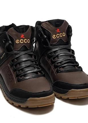 Зимние кожаные ботинки ecco цвет черный, коричневый