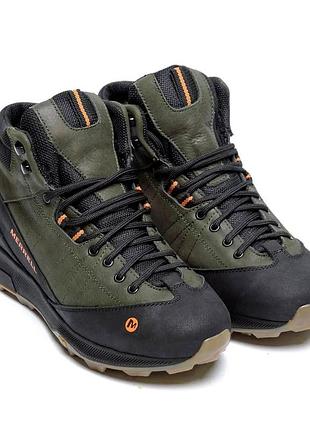 Черевики зимові merrell з натуральної шкіри та набивної шерсті колір олива
