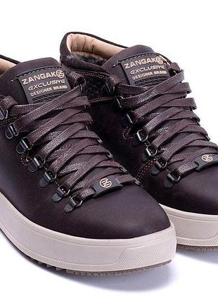 Зимние кожаные ботинки chocolate exclusive коричневые