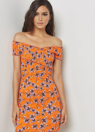Брендовое хлопковое платье жатка мини "topshop" с цветочным принтом. размер uk10/eur38. 2