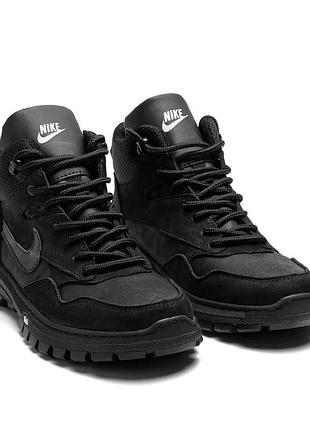 Ботинки nike зимние кожаные, мех черные