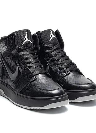 Ботинки зимние nike / jordan из натуральной кожи и набивной шерсти черные