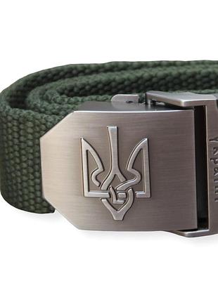 Ремінь з пряжкою тризуб та написом слава україні колір олива, 120 см, 4 см