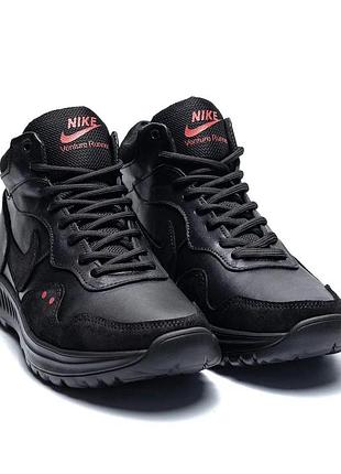 Ботинки зимние nike из натуральной кожи и набивной шерсти черные