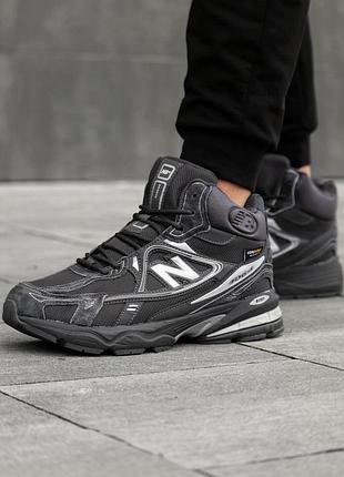 Ботинки зимние кожаные вставки cordura new balance мех серый/белый