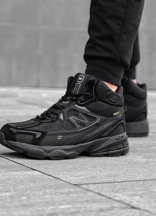 Ботинки зимние кожаные вставки cordura new balance мех черный