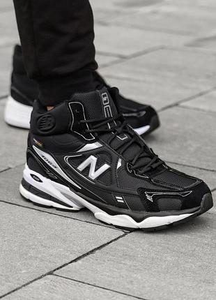 Ботинки зимние кожаные вставки cordura new balance мех черный/белый