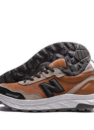 Ботинки зимние кожаные new balance набивная шерсть тепло светло-коричневый