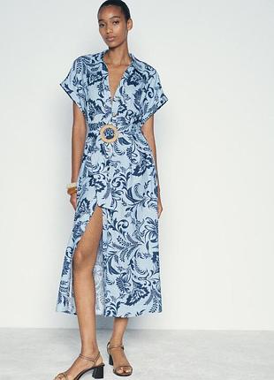 Платье из смеси льна и вискозы zara