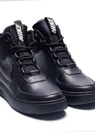 Ботинки зимние nike из натуральной кожи и набивной шерсти черные