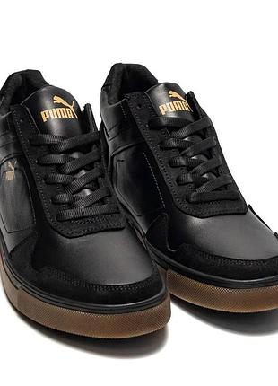 Зимние кожаные ботинки puma черные