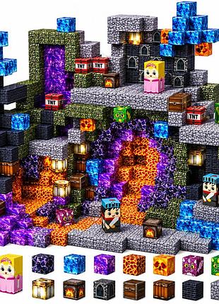 Магнітний конструктор minecraft обсидіановий замок та портал 160 деталей — поринь у світ пригод