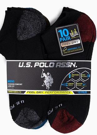 Набор низких мужских носков u.s. polo assn, 10 пар, черные, размер (usa 6-12) (eu 40-48)