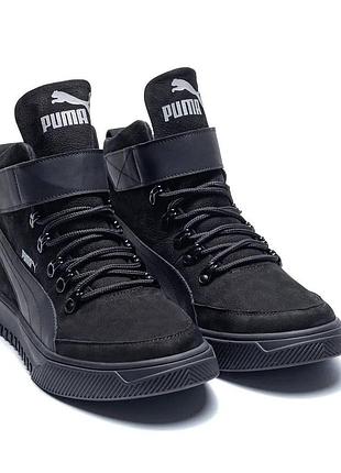 Ботинки зимние кожаные puma набивная шерсть черные
