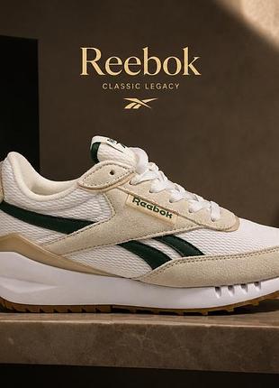 Кроссовки женские reebok racer lifestyle, замша/текстиль, белые/зеленые/бежевые, размер 38.5 (usa-8) 25 см