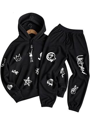 Мужской костюм спортивный черного цвета всесезонные худи и штаны xs-xxl украинского производства бренда kuznecoff