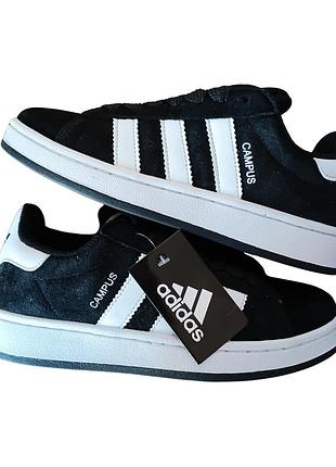 Универсальные кроссовки adidas campus 00s black white, черные с белым, натуральная замша, весна, лето, осень. размер 37-41 38