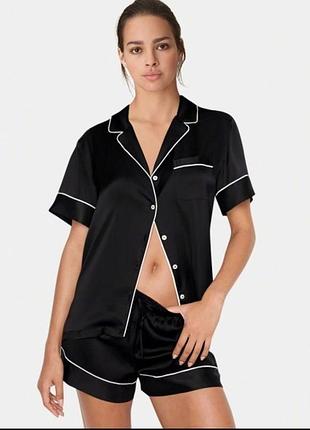 Черная женская пижама шелковая атласная с шортами ( размеры 42-54 xs-xxxl) xl